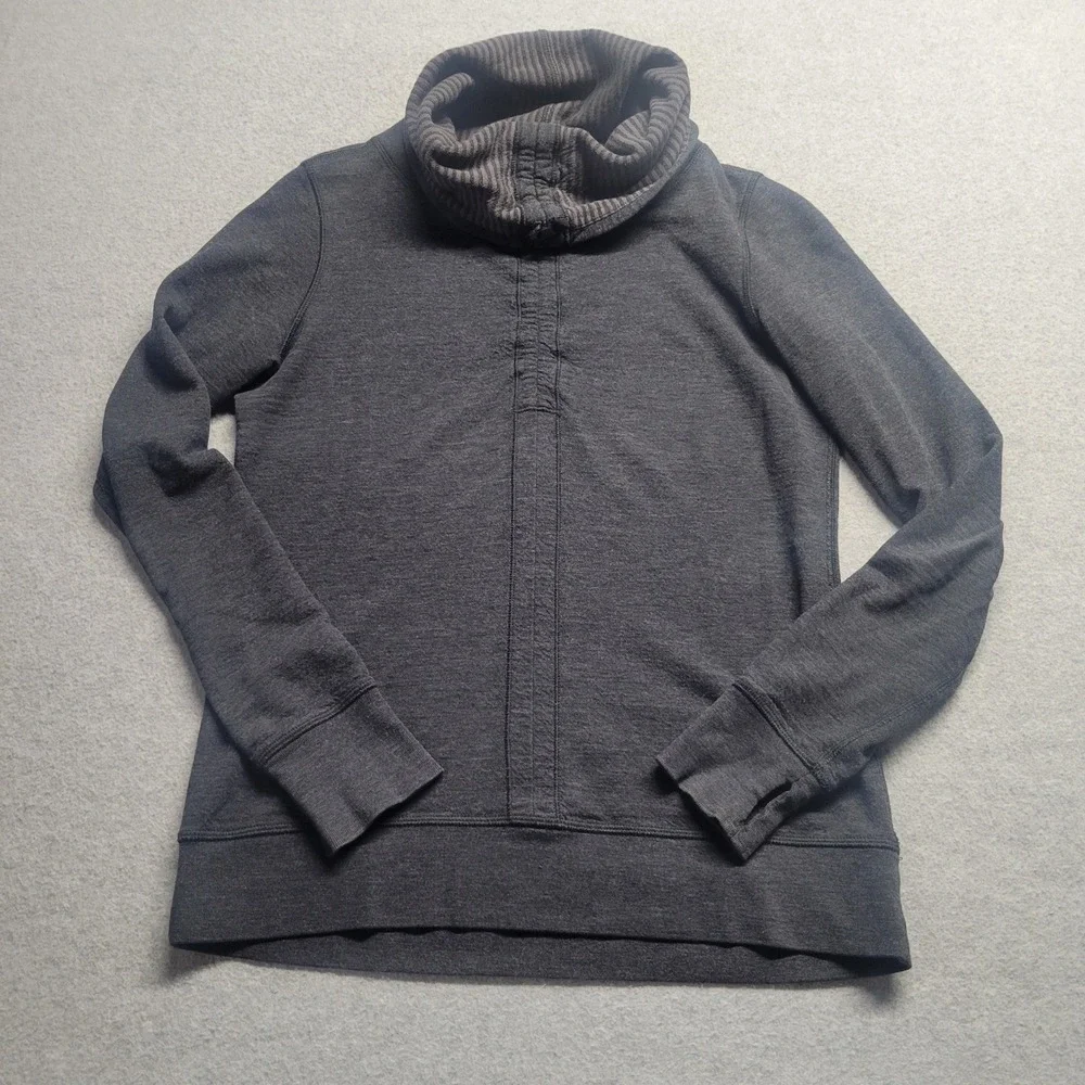 Lululemon Cowl‎ Neck Pullover Sweatshirt Gray Heather Thumbhole Cuffs Reversible